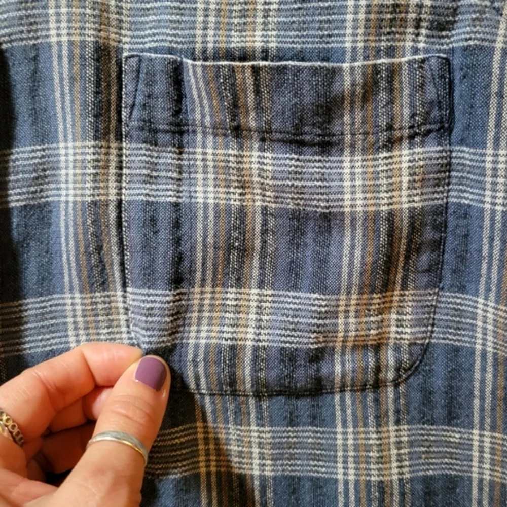 VINTAGE 1990s LEGEND JEANSWEAR Sleeveless Button Down Plaid Top Denim Blue - Picture 6 of 11